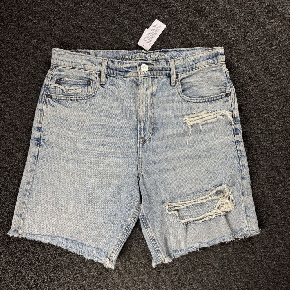 American Eagle Womens Sz 8 Distressed Skater Denim Shorts Stonewash Light Grunge
